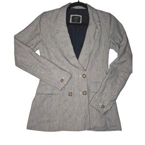Abercrombie Fitch Women's XXS Striped Double Breasted Blazer Navy Blue White